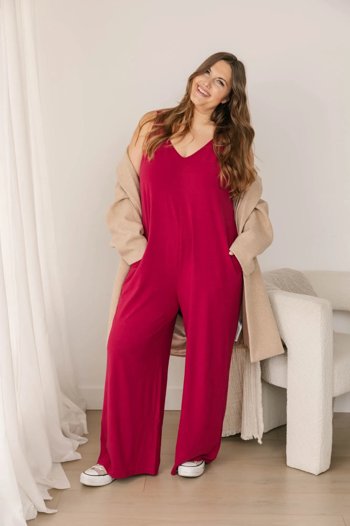 Tuesday Wide Leg Romper in Berry