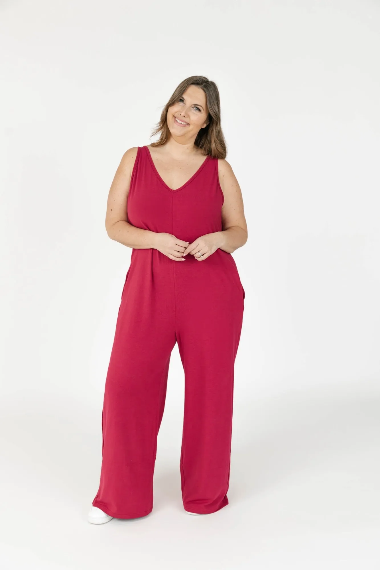Tuesday Wide Leg Romper in Berry