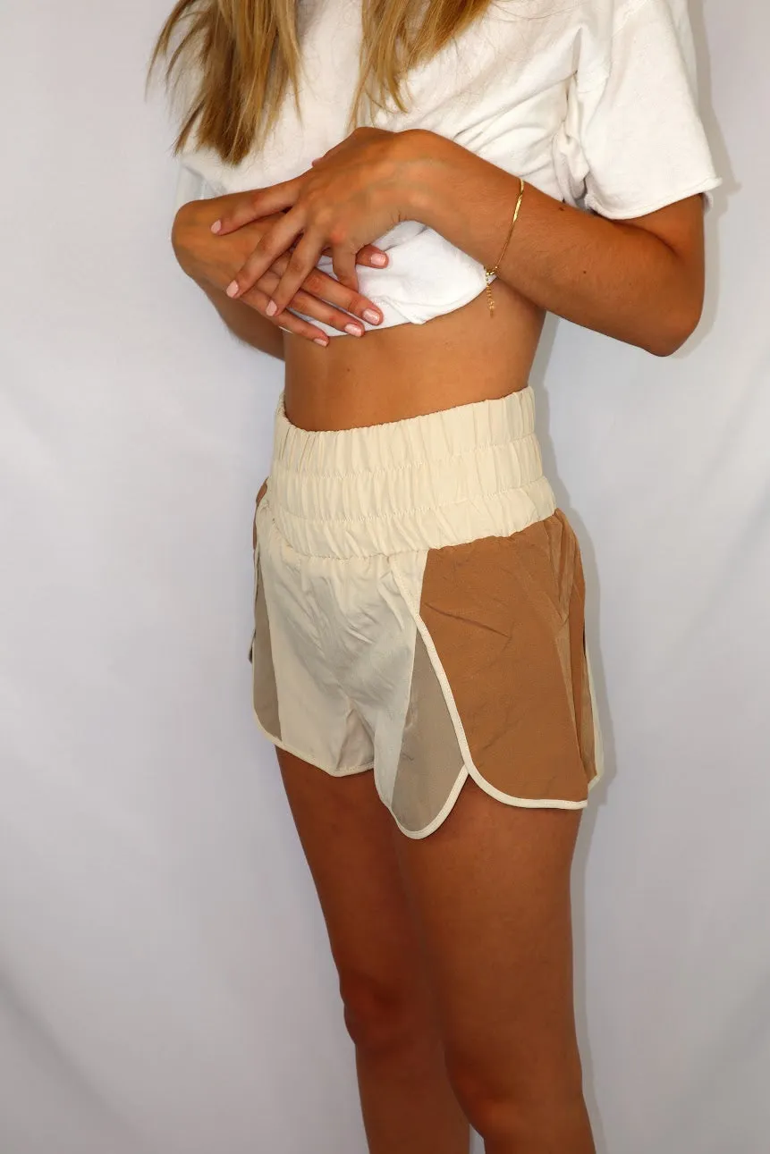 Two Toned Athletic Shorts - Beige