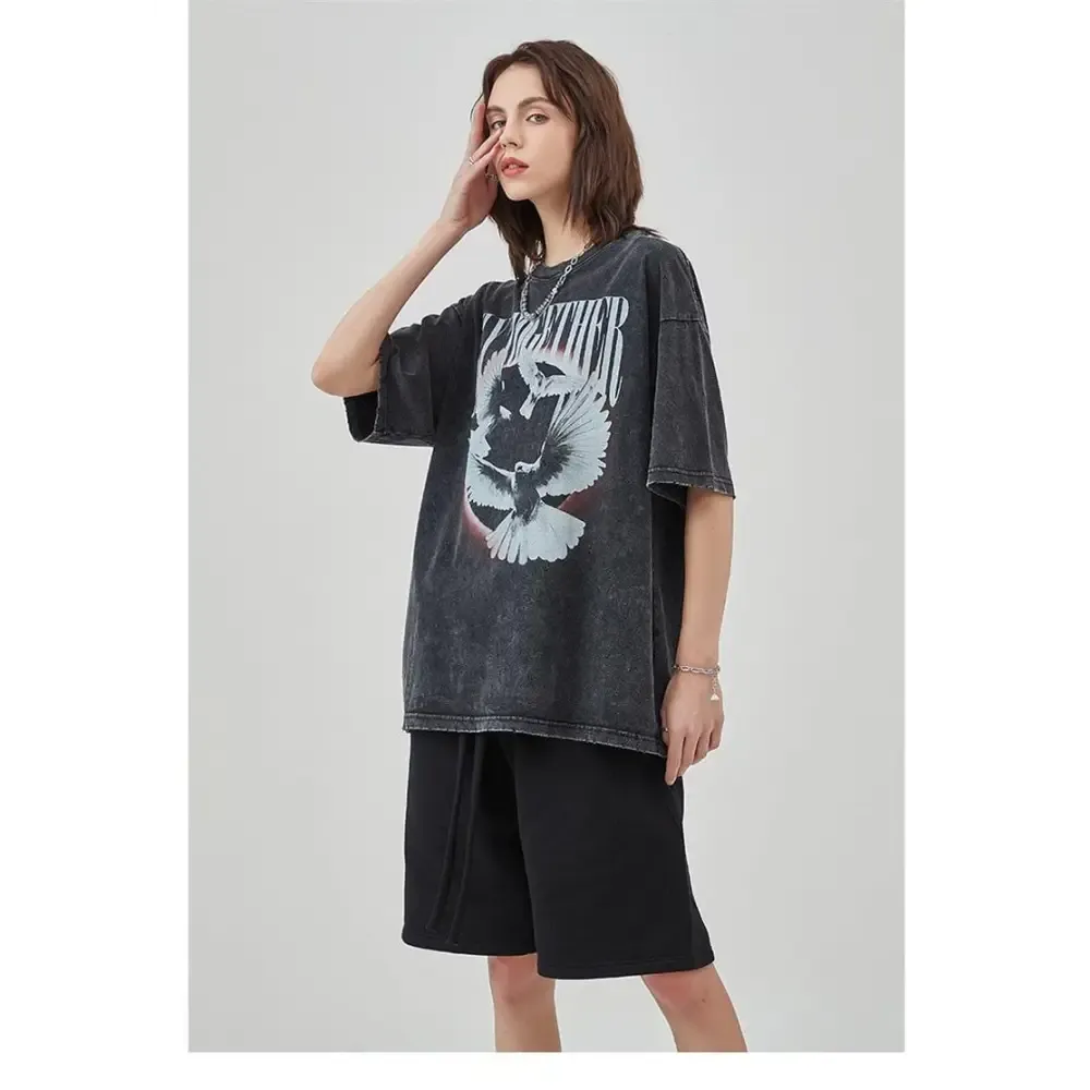 Unisex Flying Birds Digital Print Tee in Grunge Aesthetic