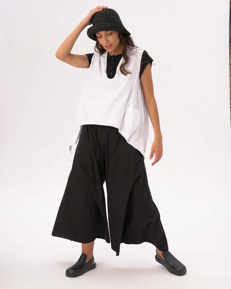 V-Neck Asysemtrical Cotton Pocket Shirt