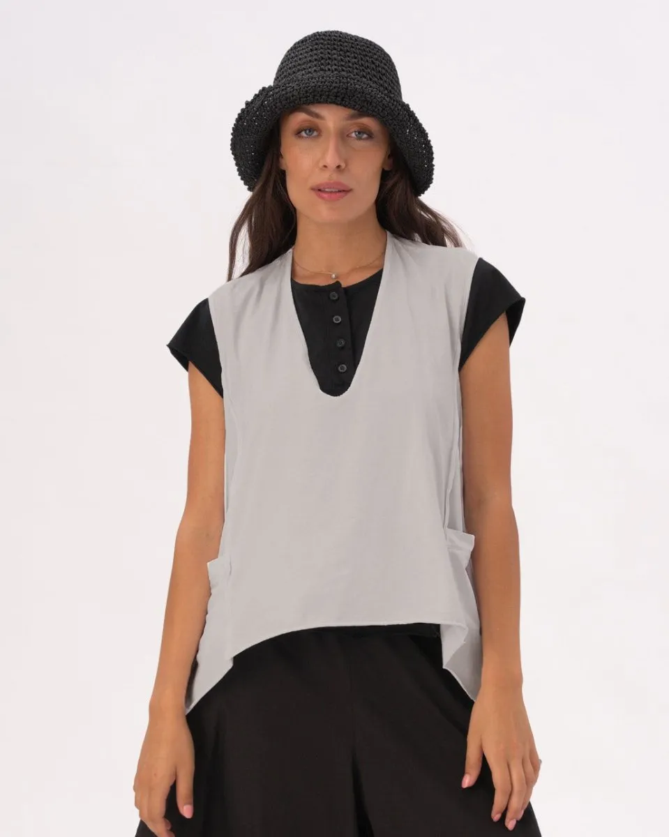 V-Neck Asysemtrical Cotton Pocket Shirt