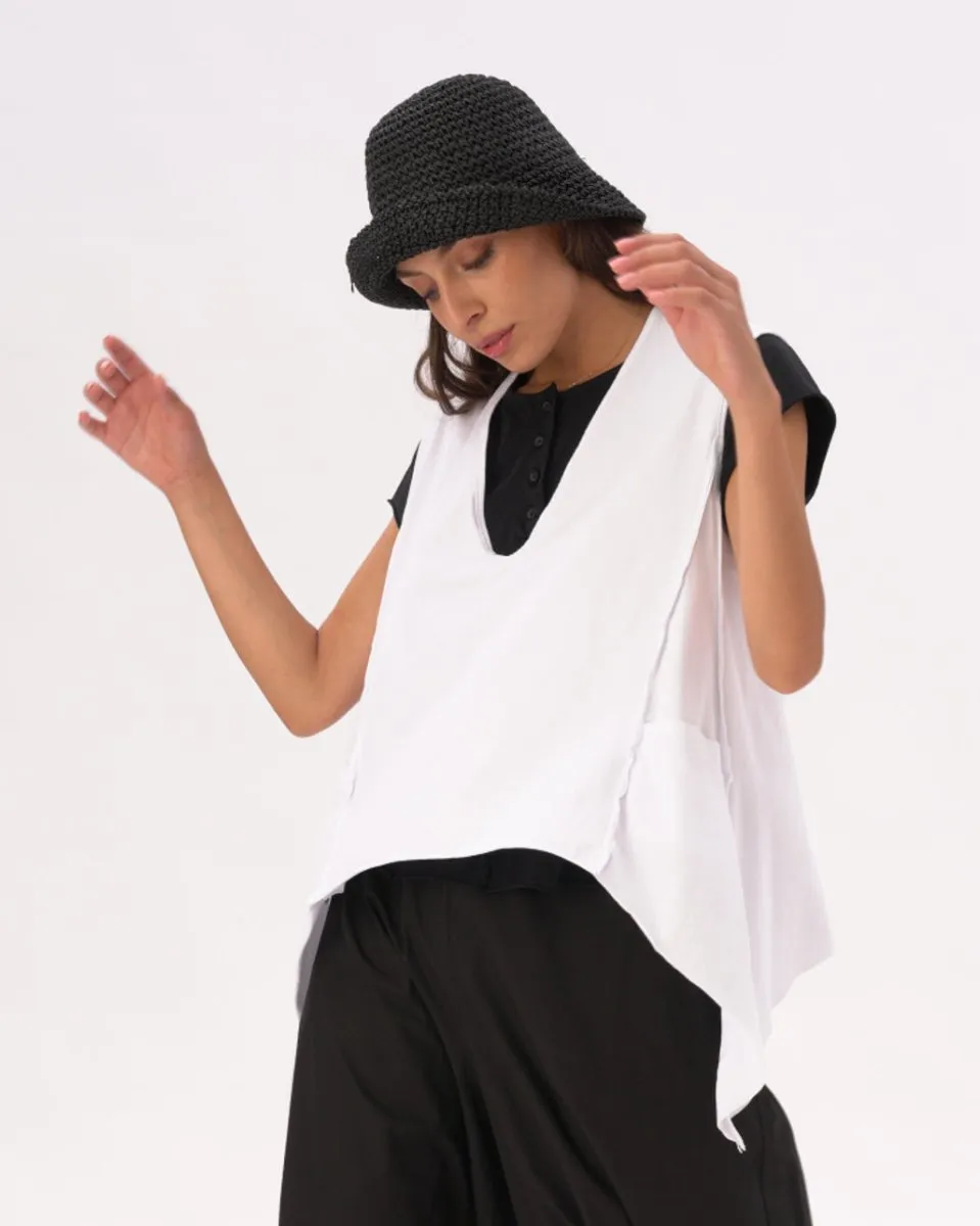 V-Neck Asysemtrical Cotton Pocket Shirt