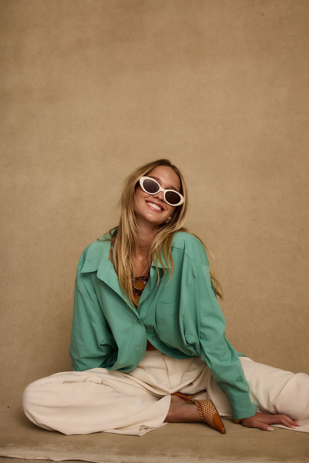 Vacanza Mint Button Up Top