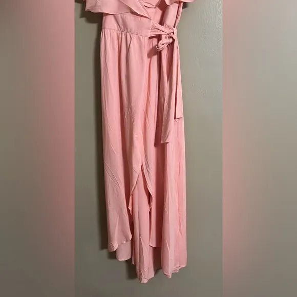 Verty Dress Sz L Peach Slit Sleeves Embroidered Collar Wrap Frt Flowy Coverup