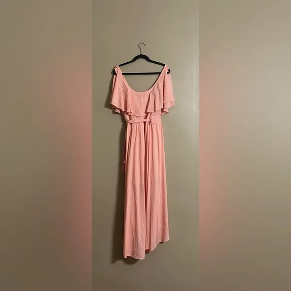Verty Dress Sz L Peach Slit Sleeves Embroidered Collar Wrap Frt Flowy Coverup