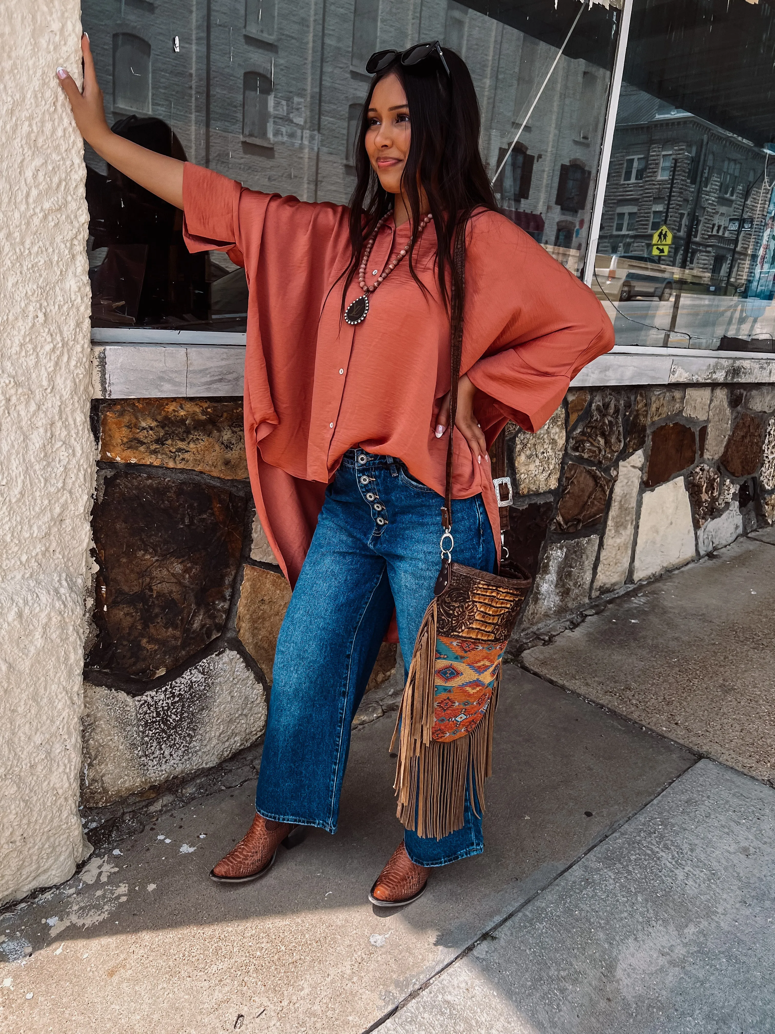Washed Satin Button Down Loose Top