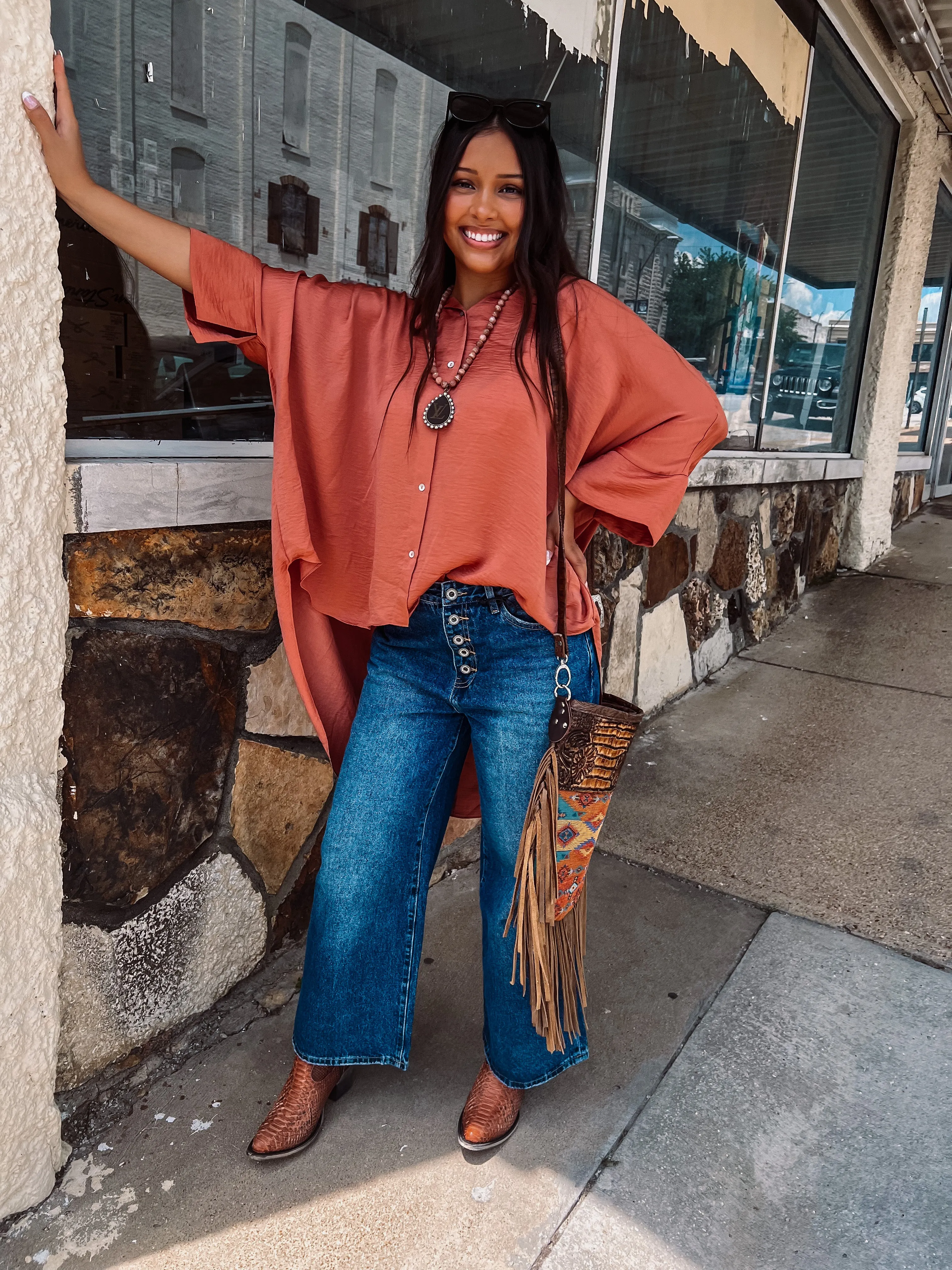 Washed Satin Button Down Loose Top