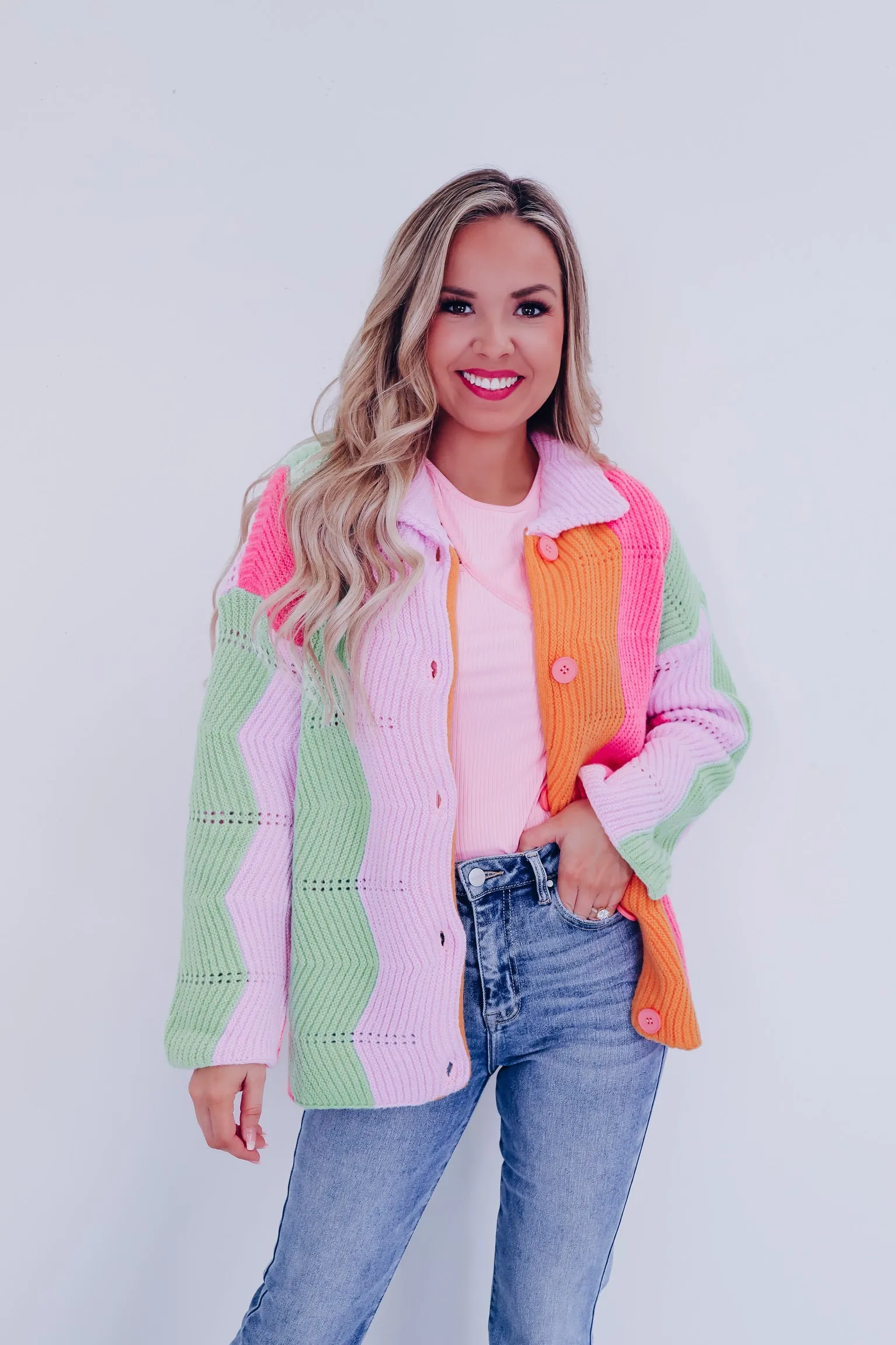 Whimsical Waves Knit Cardigan - Pastel/Multi
