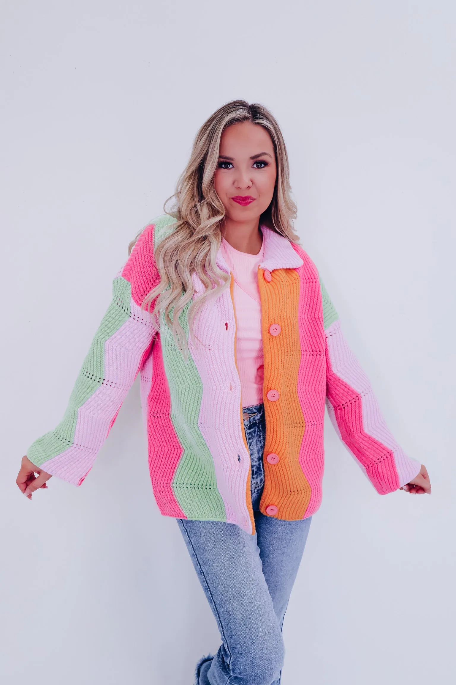 Whimsical Waves Knit Cardigan - Pastel/Multi