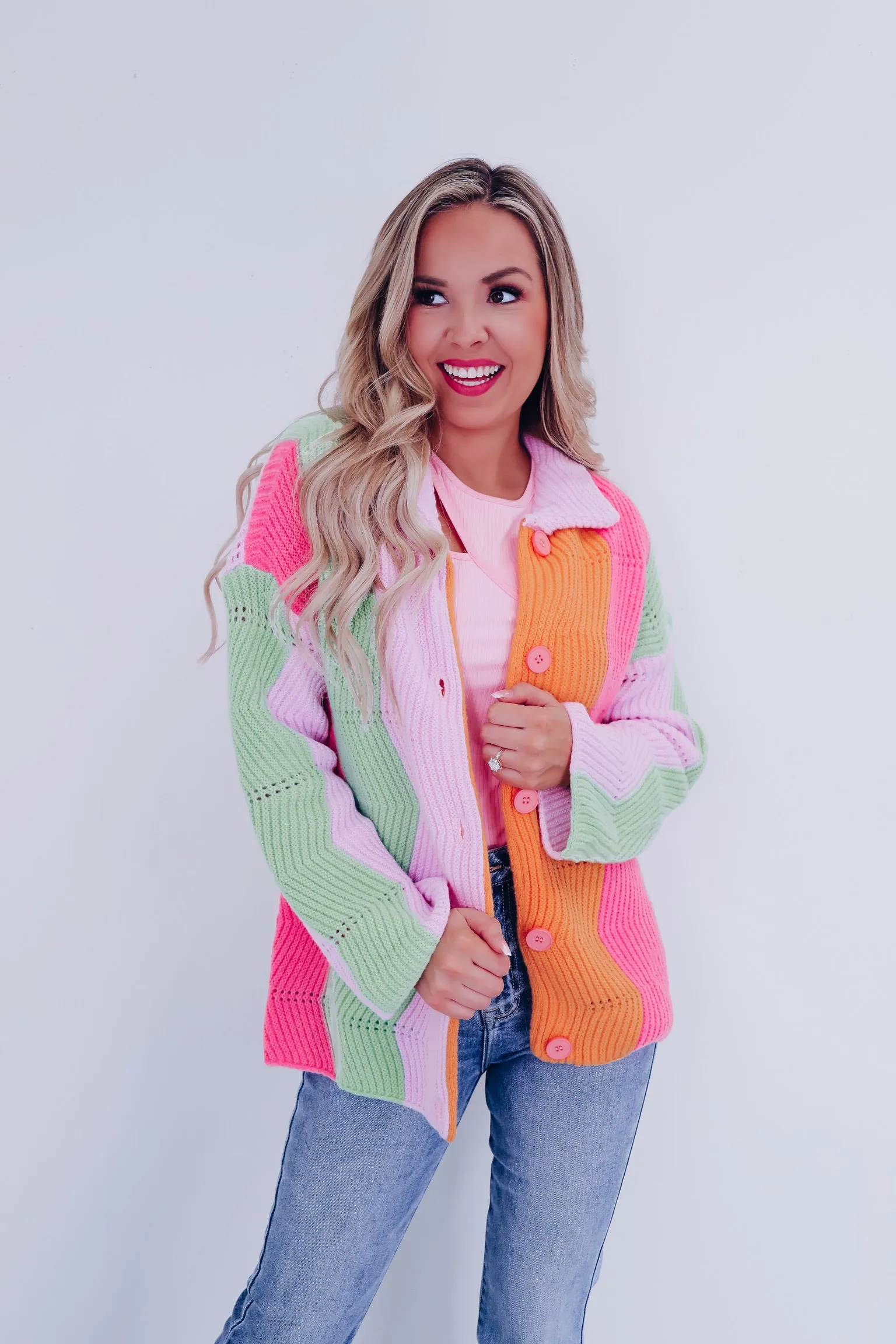 Whimsical Waves Knit Cardigan - Pastel/Multi