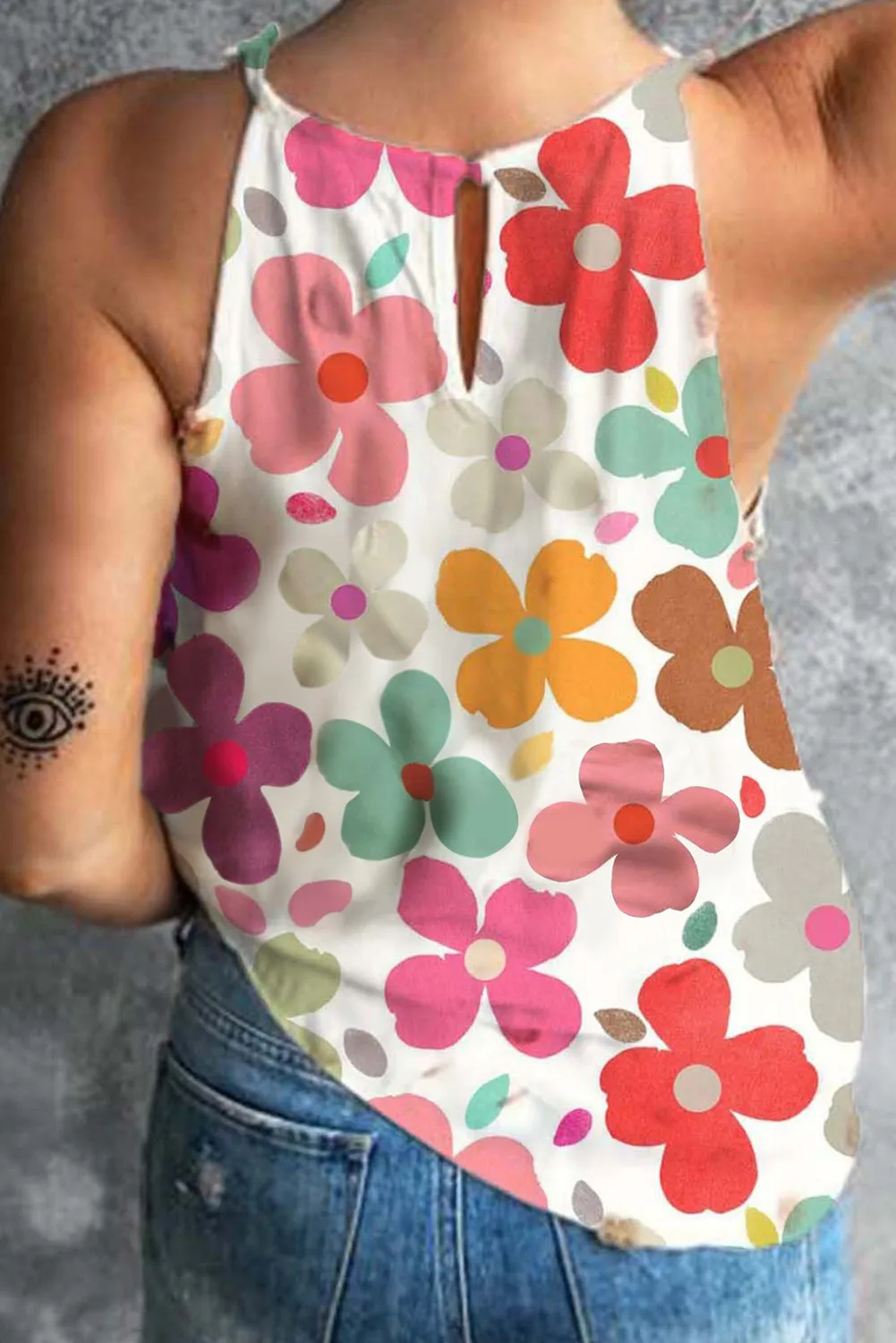 White Cute Floral Print Vest