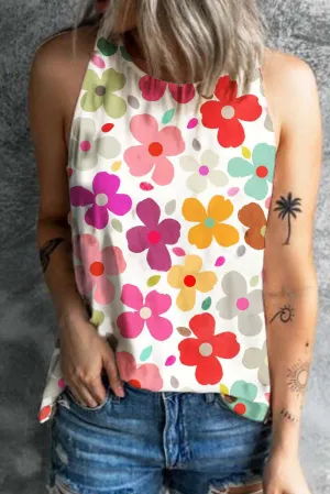 White Cute Floral Print Vest