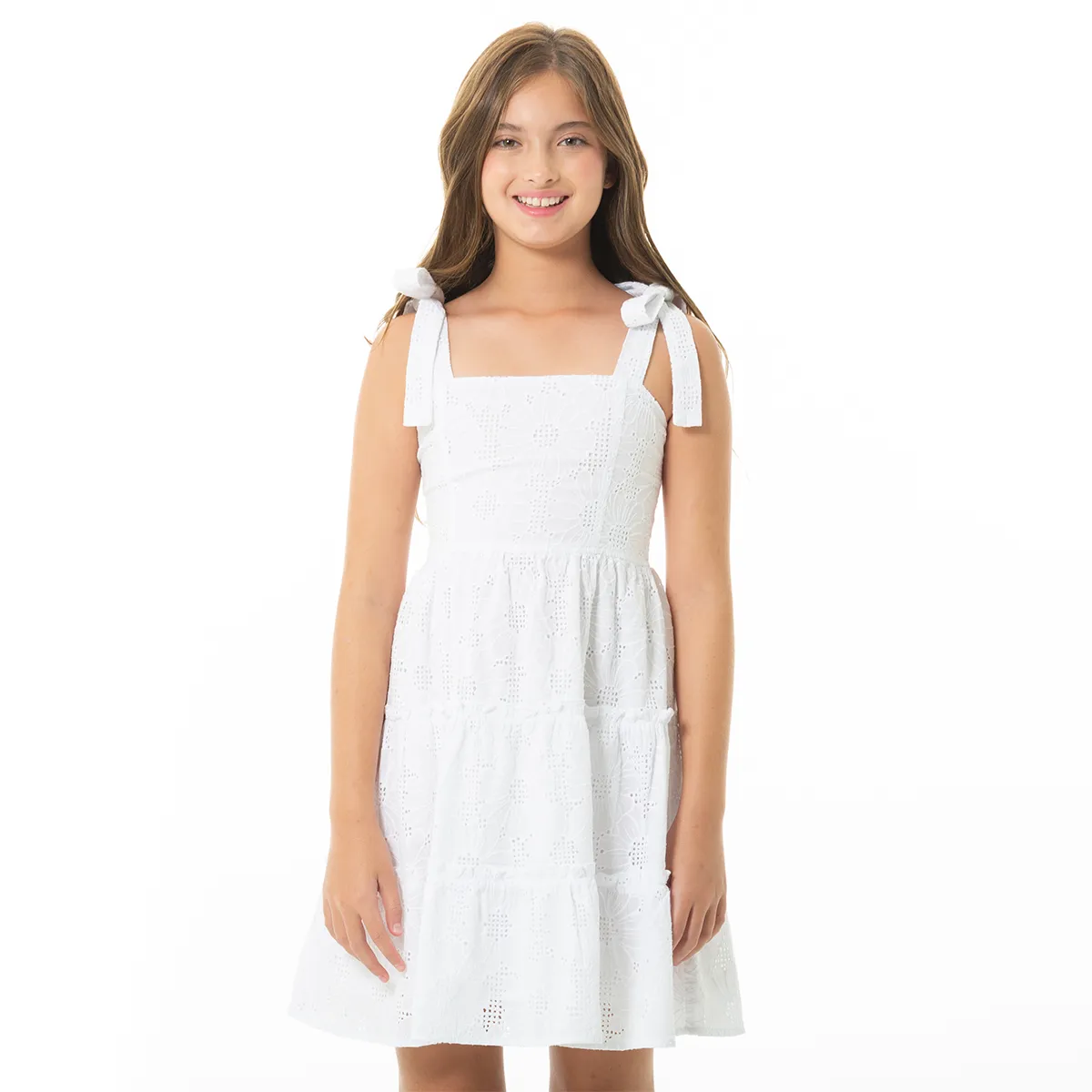 WHITE EYELET MINI DRESS FOR GIRLS