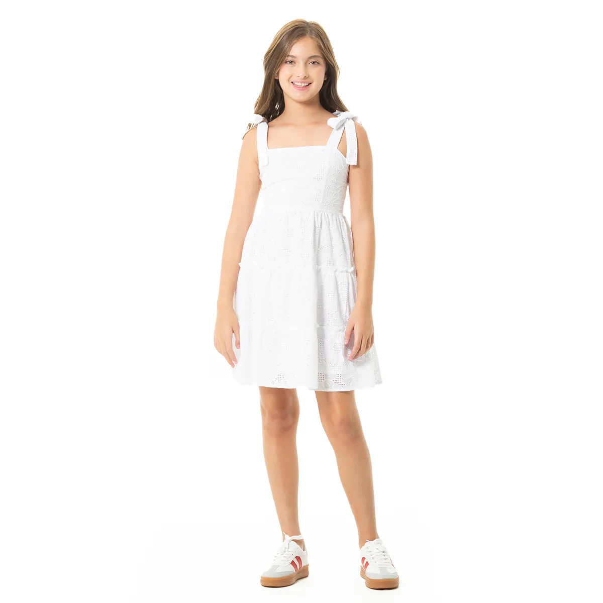 WHITE EYELET MINI DRESS FOR GIRLS