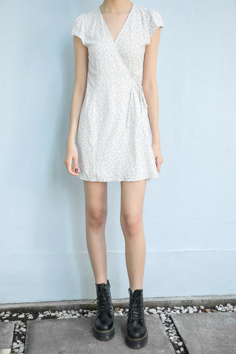 White Floral Wrap Dress