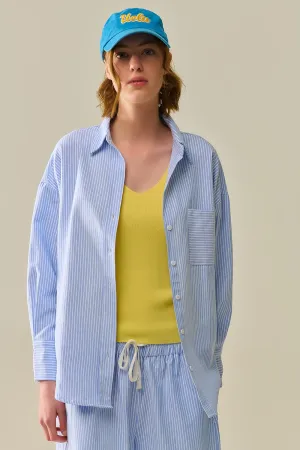 White Striped Buttoned Shirt In Blue