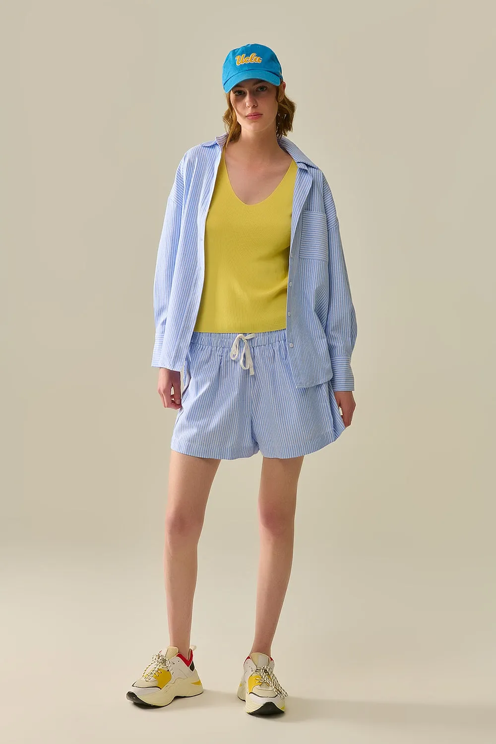 White Striped Buttoned Shirt In Blue