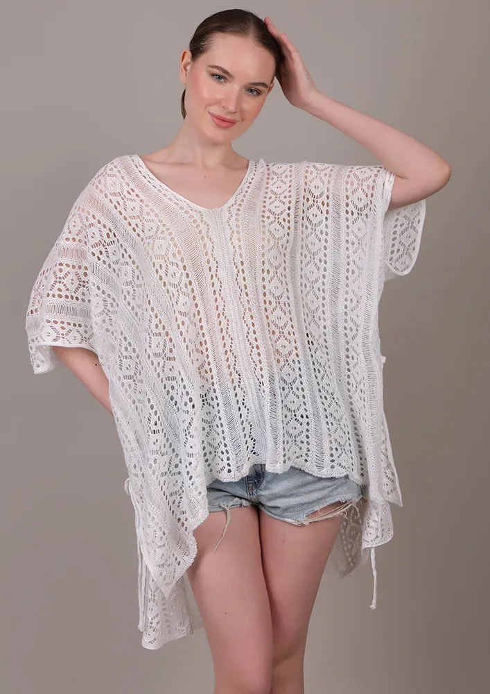White V-Neck Beach Cover-up