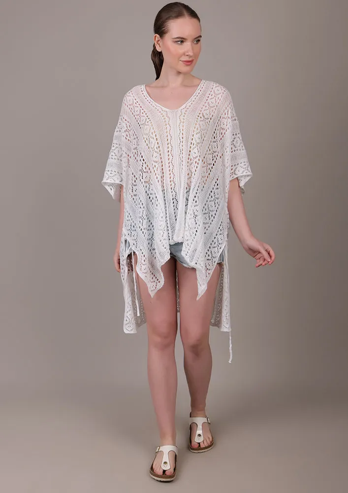 White V-Neck Beach Cover-up