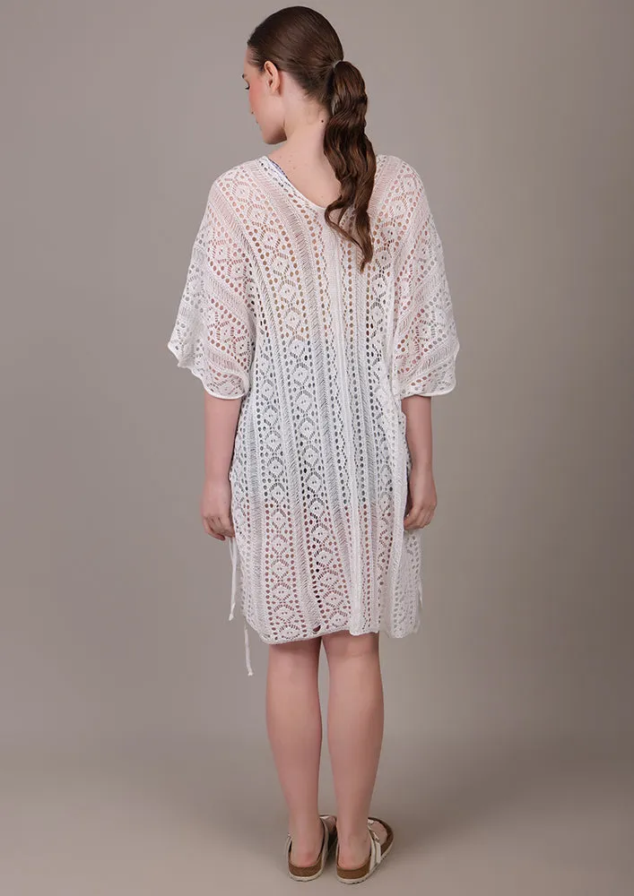 White V-Neck Beach Cover-up