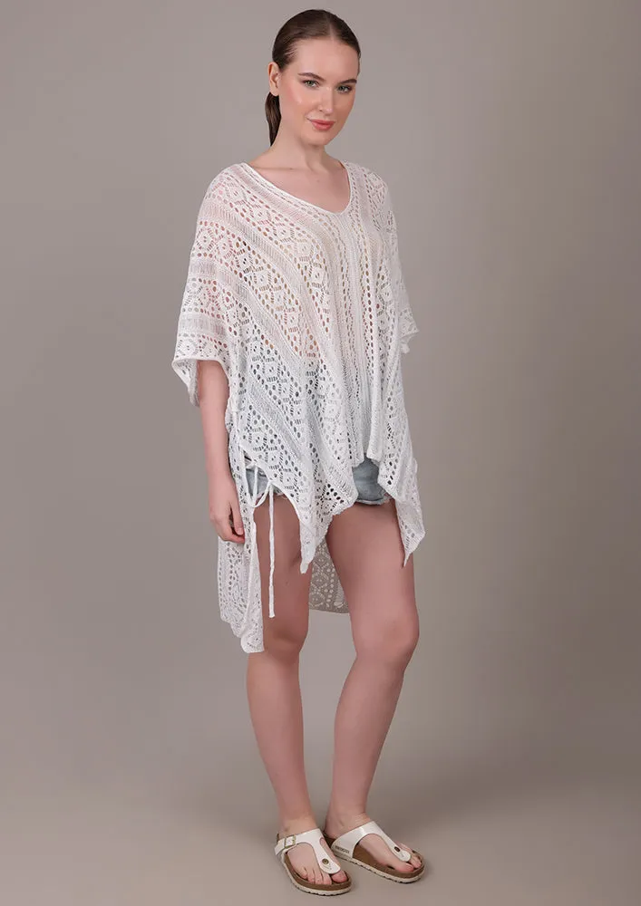 White V-Neck Beach Cover-up