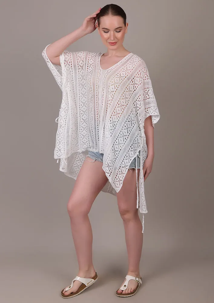 White V-Neck Beach Cover-up