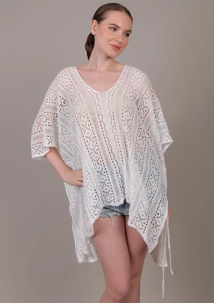 White V-Neck Beach Cover-up