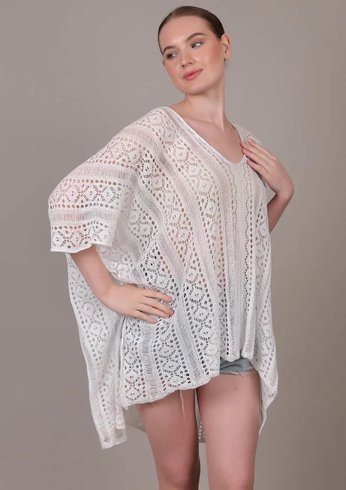 White V-Neck Beach Cover-up