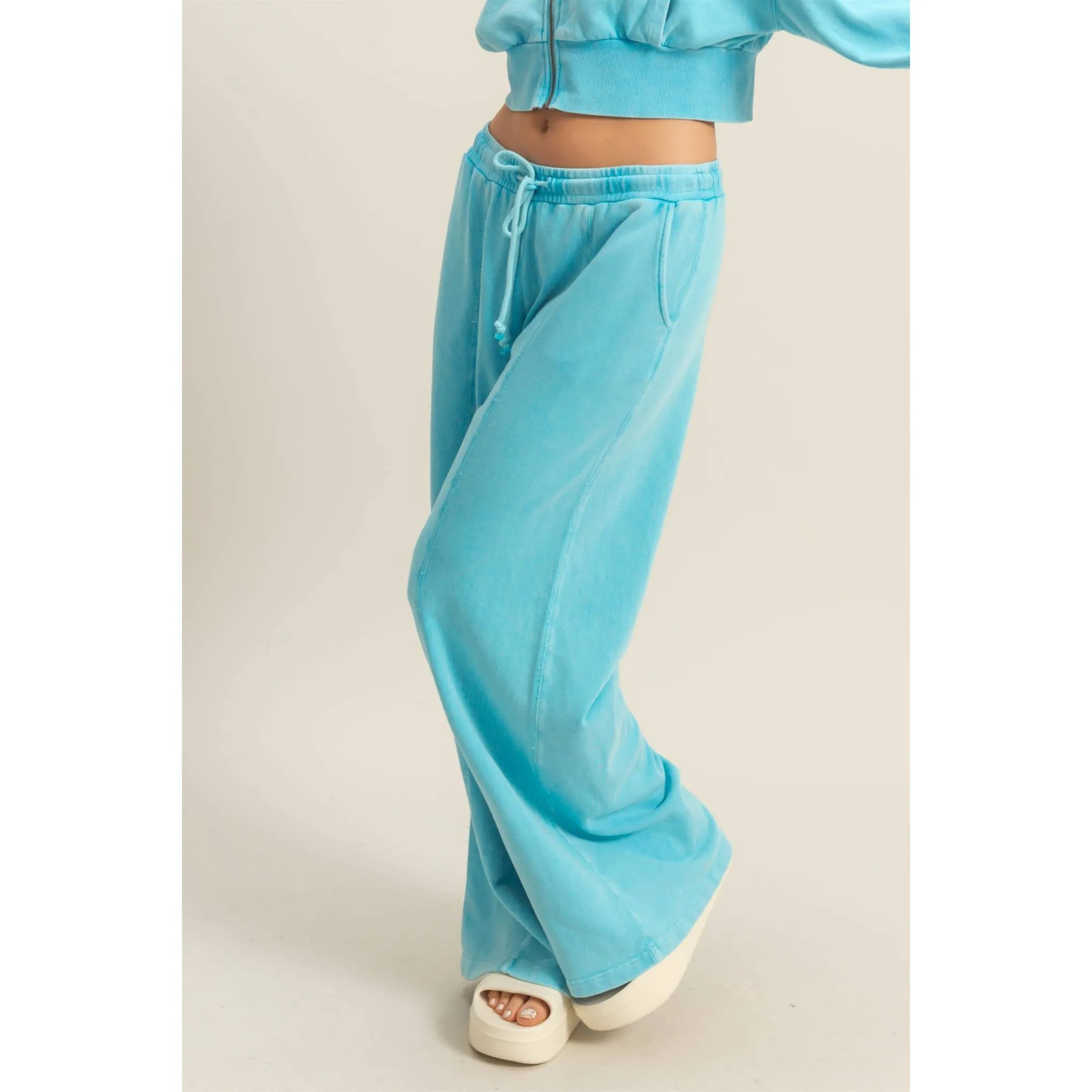 Wide Leg Drawstring Washed Sweatpants