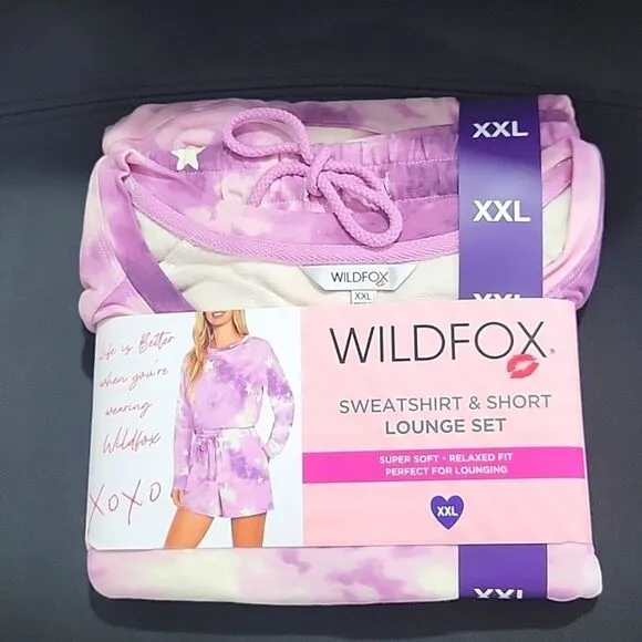 Wildfox Pajama Set XXL Purple Tie-Dye NWT Star Print Sweatshirt and Shorts
