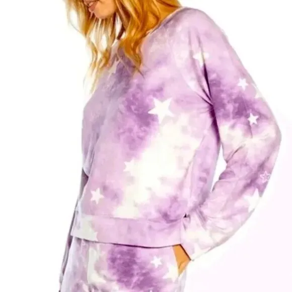 Wildfox Pajama Set XXL Purple Tie-Dye NWT Star Print Sweatshirt and Shorts