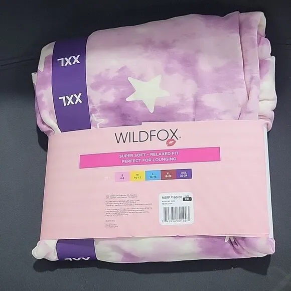 Wildfox Pajama Set XXL Purple Tie-Dye NWT Star Print Sweatshirt and Shorts