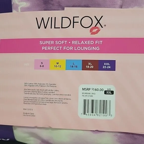 Wildfox Pajama Set XXL Purple Tie-Dye NWT Star Print Sweatshirt and Shorts