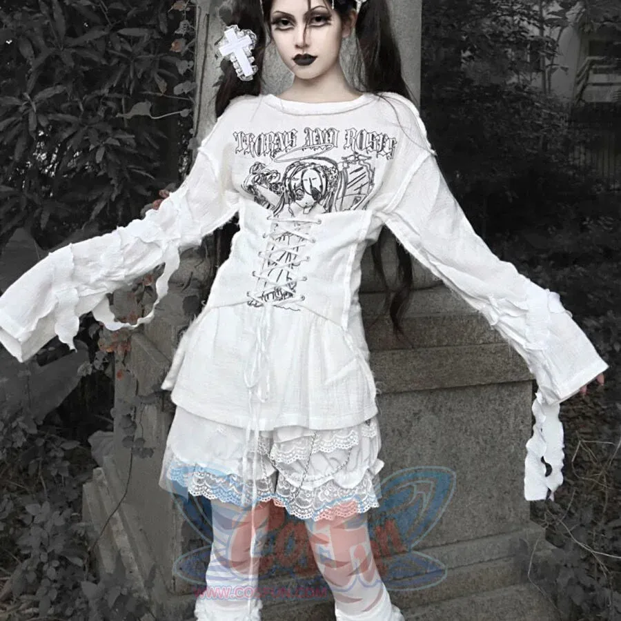 Winter Oversize Cotton Lace-up Long Sleeve Top