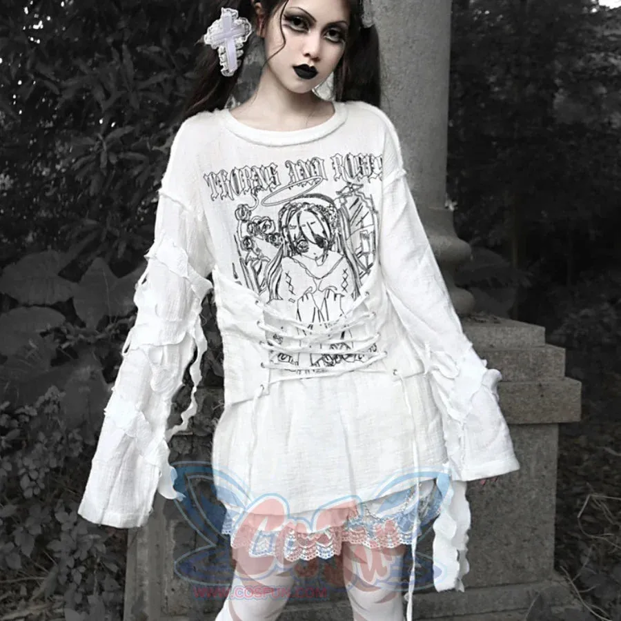 Winter Oversize Cotton Lace-up Long Sleeve Top