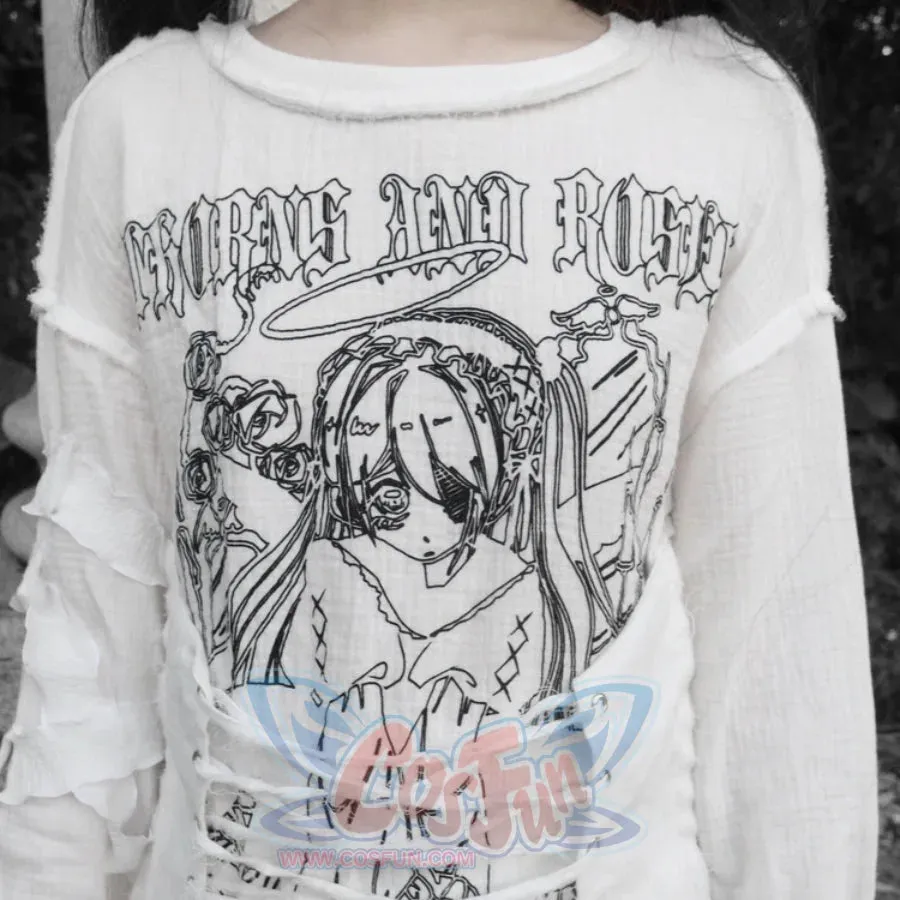 Winter Oversize Cotton Lace-up Long Sleeve Top