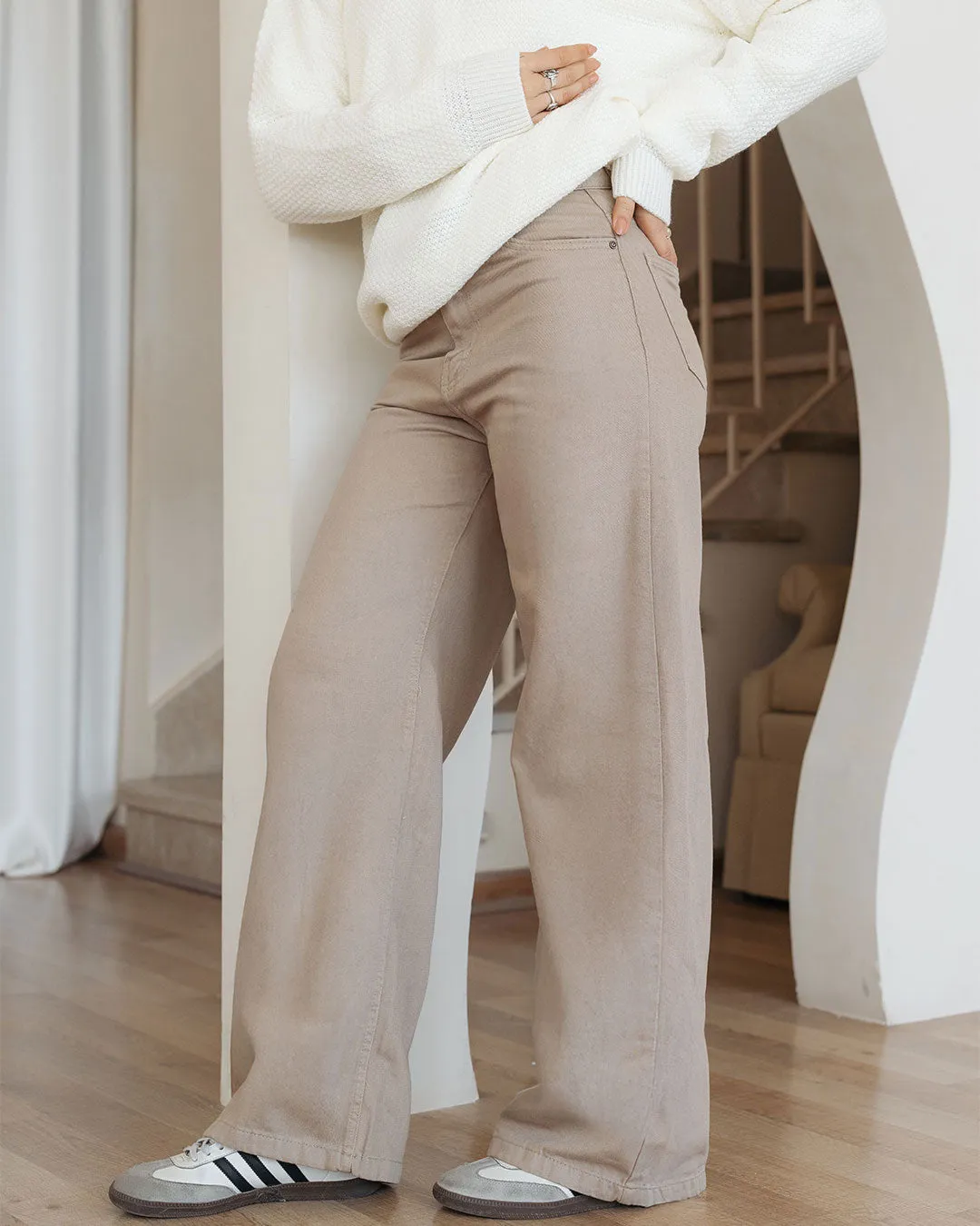 Women Gabardine Wide Leg Pants
