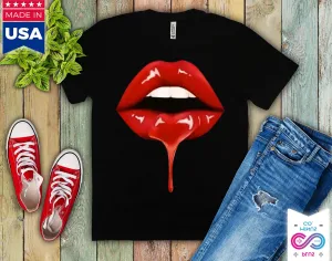 Women Lip Funny Printed Girl Black T-Shirts