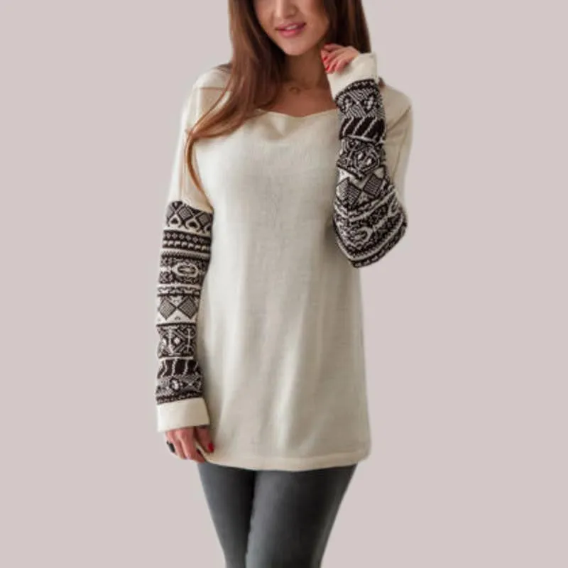 Women O Neck Long Sleeve Printed Cotton Tops Tee Shirts Casual Loose Tops T-shirt Plus Size S-5XL