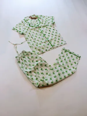Women PJ: Green Palm