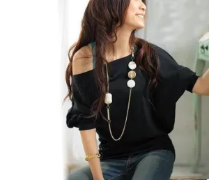 Women Trendy Off Shoulder Female Buttons Top Tees Tshirt Cotton Women 4 colors