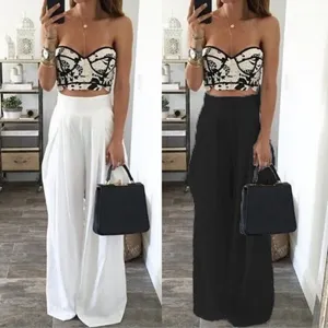 Women Wide Leg Pants High Waist Elastic Party Pants Casual Trousers Ladies Loose Long Pants Plus Size
