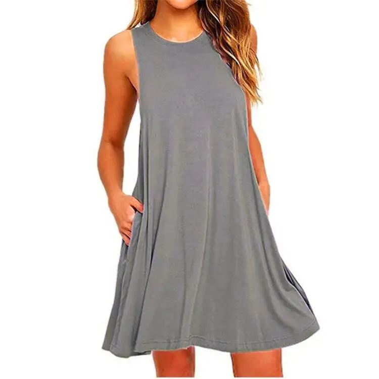 Women's Casual Swing T-Shirt Dress with Pockets