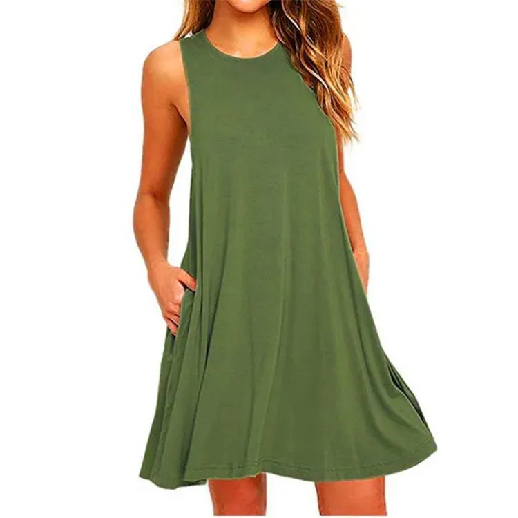 Women's Casual Swing T-Shirt Dress with Pockets