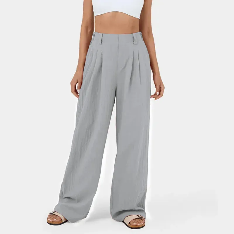 Women's High-Waist Straight-Leg Cotton Pants
