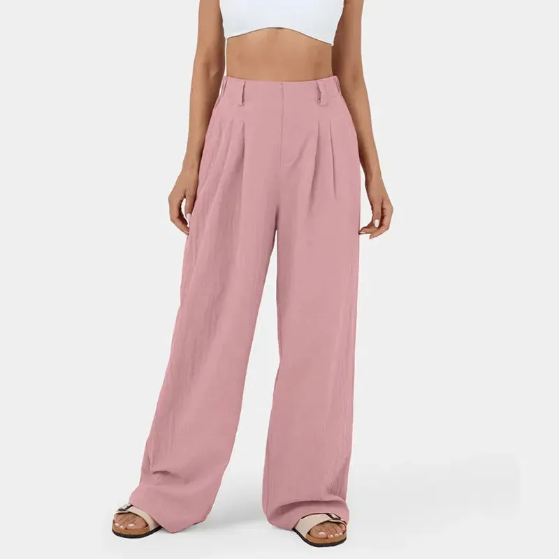 Women's High-Waist Straight-Leg Cotton Pants