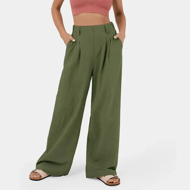 Women's High-Waist Straight-Leg Cotton Pants