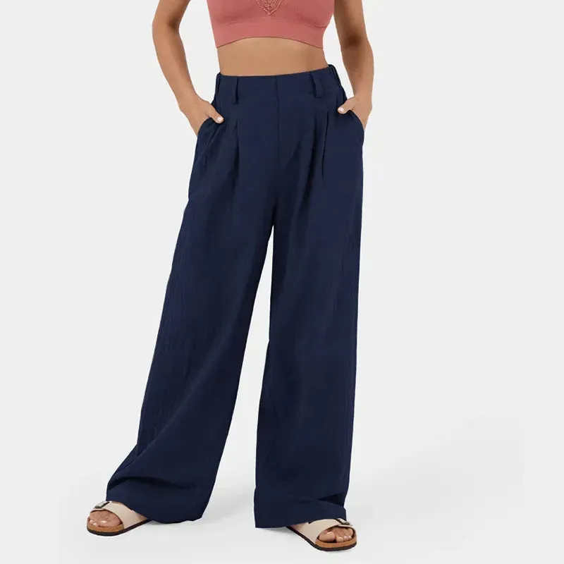 Women's High-Waist Straight-Leg Cotton Pants