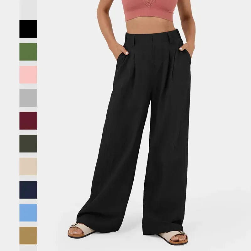 Women's High-Waist Straight-Leg Cotton Pants